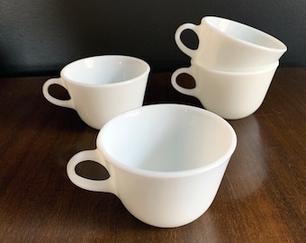 Pyrex Cups in Opal White, Vintage set of 4 matching cups in a slightly translucent white glass, 1970's beautiful, sturdy design