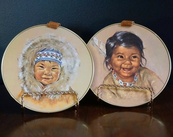 Vintage hanging portrait prints of children - Ecstasy Giftware Set of Two