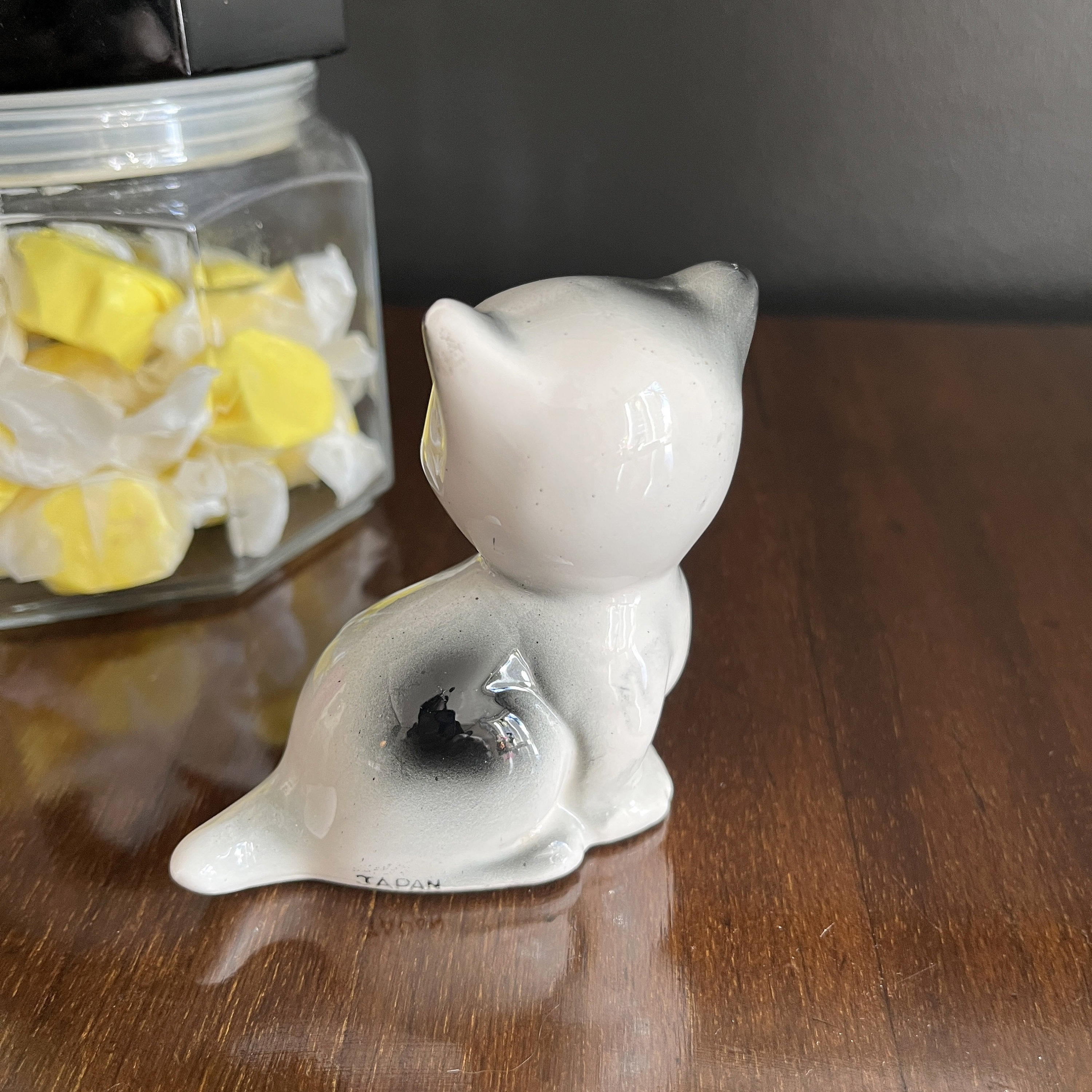 Vintage Cat Figurine, Made in Japan, Cat With Black Spots, Japanese Cat