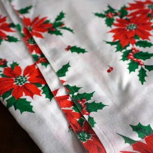 Christmas Poinsettias Cotton Tablecloth or Fabric yardage Vintage 4 1/2 x 9 1/2 feet , Use as a retro tablecloth or as fabric yardage image 2