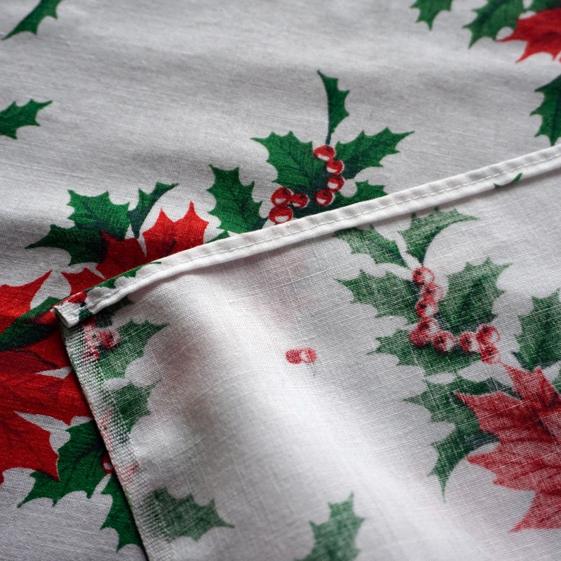 Christmas Poinsettias Cotton Tablecloth or Fabric yardage Vintage 4 1/2 x 9 1/2 feet , Use as a retro tablecloth or as fabric yardage image 6