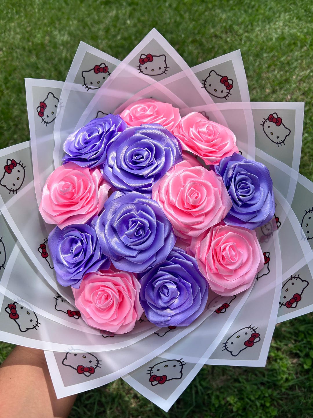Hello Kitty Purple and Pink Ribbon Rose Eternal Bouquet 12ct - Etsy