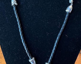 Brighton dark brown braided leather cord necklace.