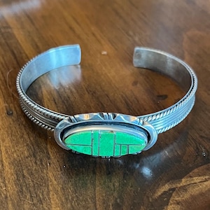 Signed Green Turquoise Bracelet