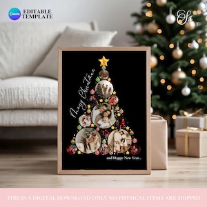 Collage Árbol de Navidad Plantilla Editable Canva Diseño Digital Personalizable Marco Navideño para Recuerdos en Familia
