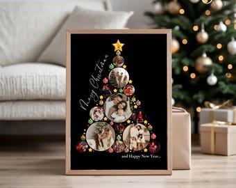 Modello di collage fotografico dell'albero di Natale: decorazione murale natalizia modificabile (download digitale)