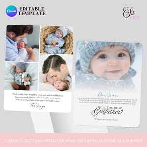 Quieres ser mi Padrino? Plantilla Editable en Canva para Propuesta de Padrino Collage Personalizado de Fotos del Bebé Tarjeta de Propuesta