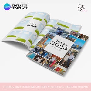 Könnte beinhalten: Ein weißes und schwarzes Fotoalbum mit dem Text "Thanks 2024 A Special Year" auf dem Cover. Das Album ist gefüllt mit Fotos von Menschen und Orten.