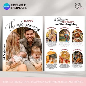 Collage de Fotos Familiar para Acción de Gracias Plantilla Editable en Canva Tarjeta de Regalo Thanksgiving Descarga Digital de Regalo