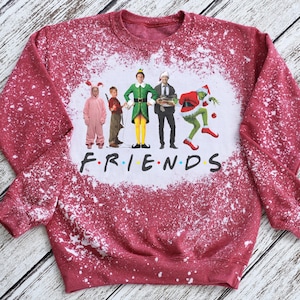 Christmas Friends Movie Classic Characters Holiday Red Bleached Cozy Crewneck Sweatshirt