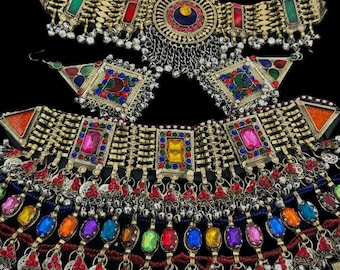 Handmade Afghan Jewelry Set: Choker, Headpiece & Earrings