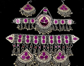 Handmade Afghan Jewelry Set: Choker Necklace, Headpiece & Earrings