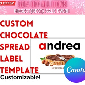 Modello di etichetta adesiva per crema spalmabile al cioccolato personalizzata, regalo divertente e originale, regalo di compleanno, anniversario, regalo di Natale