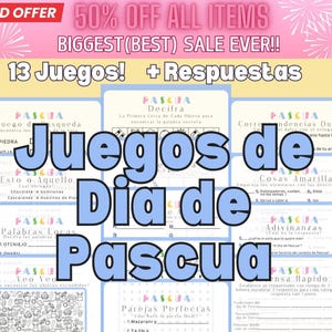 Dia de Pascua 13 juegos imprimibles / Juegos de Easter Español para adultos y para niños, niñas / Juegos Para fiestas