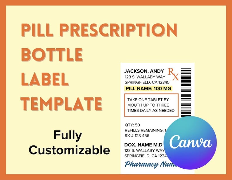 Editable Prescription Label Template | Editable RX | Printable Pill Bottle Label | Canva ...