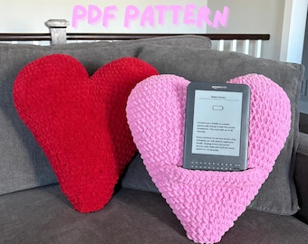 Crochet Heart Pillow PDF Pattern: E-Reader Tablet Holder (Digital Download)