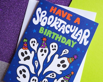 Spooktacular Ghost Party Happy Birthday Card, A6 size