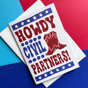 Howdy Civil Partnership and Wedding Card, Cowboy Modern Wedding card A6 image 1