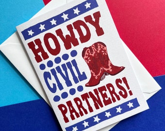 Howdy Cowboy Boots Civil Partnership Card: Modern Wedding A6