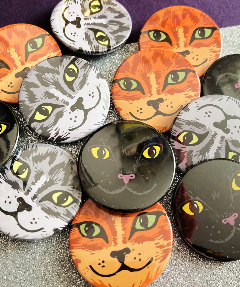 Funny Cat Faces badges, Set of badges, lapel pin, Pin badge, party bag fillers, Kitten gift, Animal Badges image 4