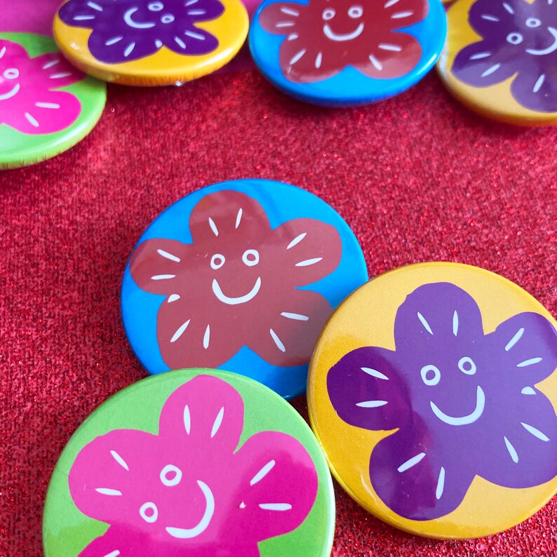 Happy Rainbow Flower Power badges, Set of badges, lapel pin, Pin badge, party bag fillers, Self care, Positive mental health image 7