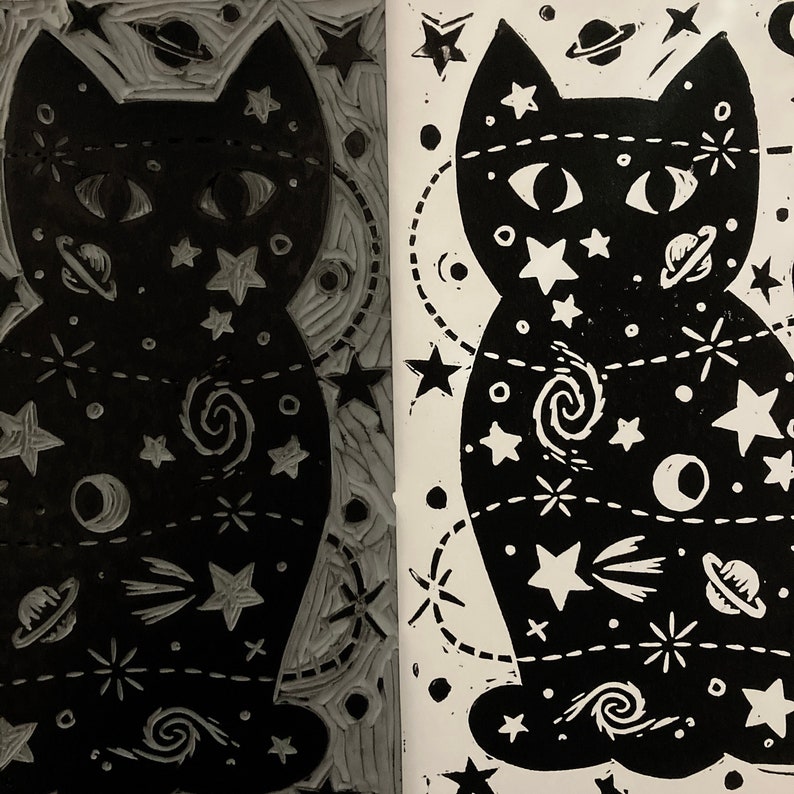 Félicette the Space Cat Linocut Print image 2