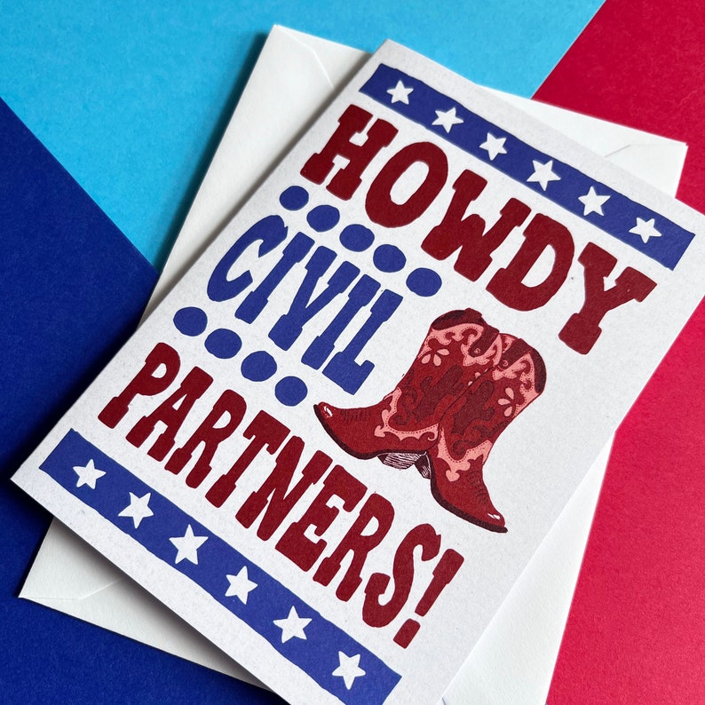 Howdy Civil Partnership and Wedding Card, Cowboy Modern Wedding card A6 image 2