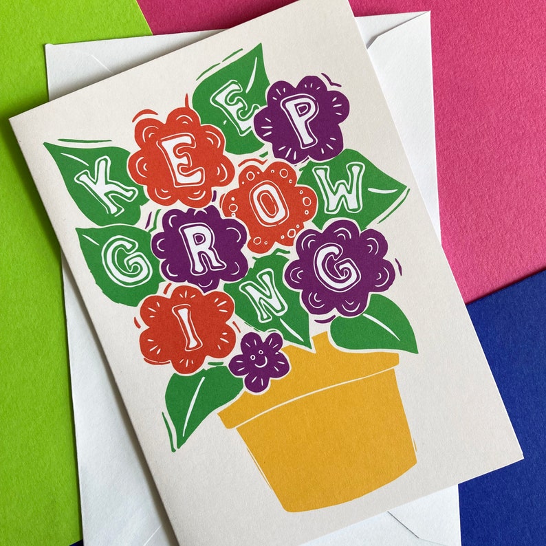 Keep Growing Flowers Card, Keep Going House plant card, self care card, mental wellbeing A6 image 1