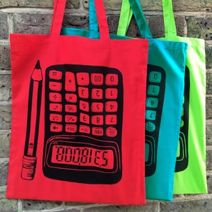 Rude School Boobies Calculator Cotton Funny Tote Bag image 7