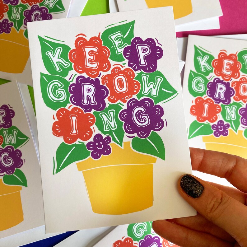 Keep Growing Flowers Card, Keep Going House plant card, self care card, mental wellbeing A6 image 5