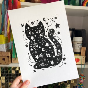 Félicette the Space Cat Linocut Print image 1