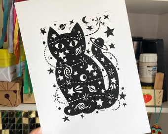 Félicette the Space Cat Linocut Print