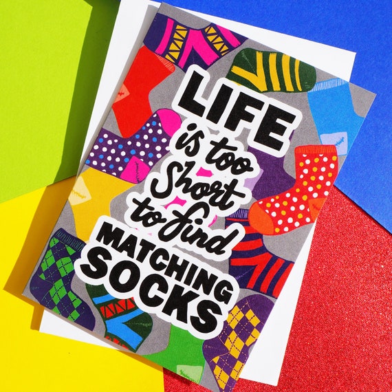 Odd Socks Card, Life is too short to find matching socks card, self care card, mental wellbeing A6