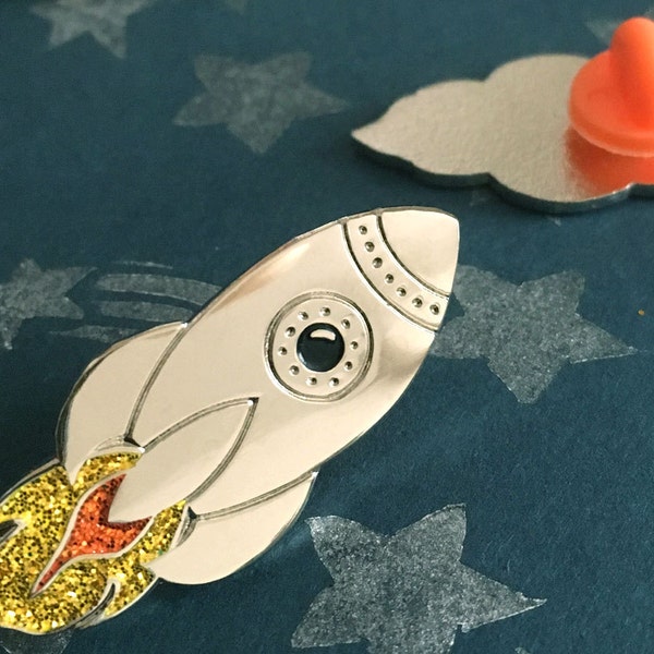 Rocket Enamel Pin - Space Pins, Science Pin, Sci-Fi Pin, Stocking filler, Lapel Pin, Tie Pin, Nerd Gift, Space Brooch,