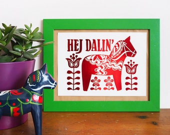 Swedish Dala Horse Foil Print: Scandinavian Folk Art (A5 Mini Print)
