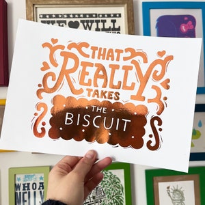 Biscuit Foil Print, From Linocut. A4 or A5 Copper
