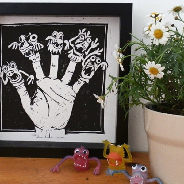 Monster Hand Linocut