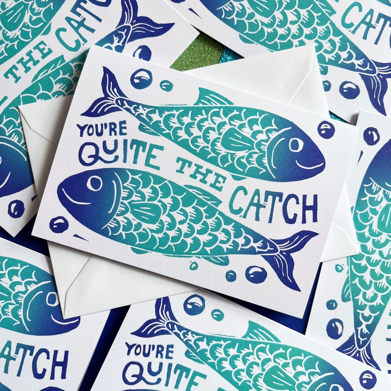 You're Quite the catch Funny Card, Anniversary Card, Valentines card, Congratulations Card, Fish card A6 image 3