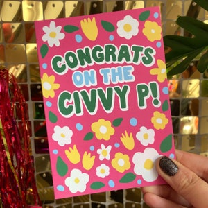 Bright colourful Civil Partnership Card, Civvy P Card, Retro Flower congratulations card A6 image 4