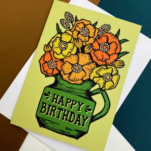 70s flowers Birthday Card, Seventies Vintage style Birthday Card, Cute Birthday card, Retro Birthday Card A6