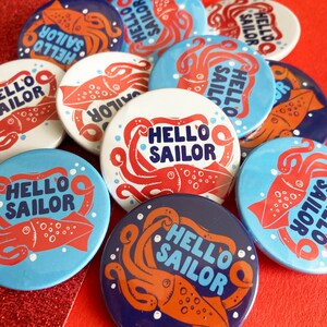 Hello Sailor Nautical badges, Set of badges, lapel pin, Pin badge, party bag fillers, Pirate gift, Kraken Badges, Sailor Style image 7