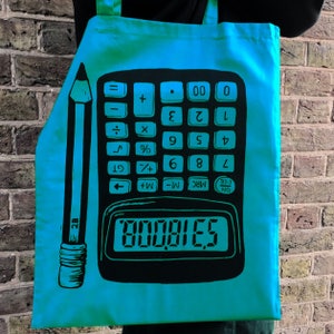 Rude School Boobies Calculator Cotton Funny Tote Bag image 4