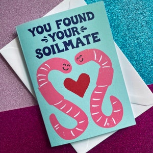 Soilmate Worm Funny Civil Partnership and Wedding Card, Modern Wedding card A6 image 1