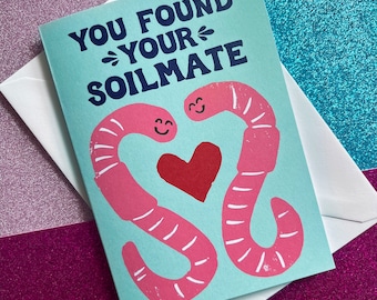 Soilmate Worm Funny Civil Partnership and Wedding Card, Modern Wedding card A6