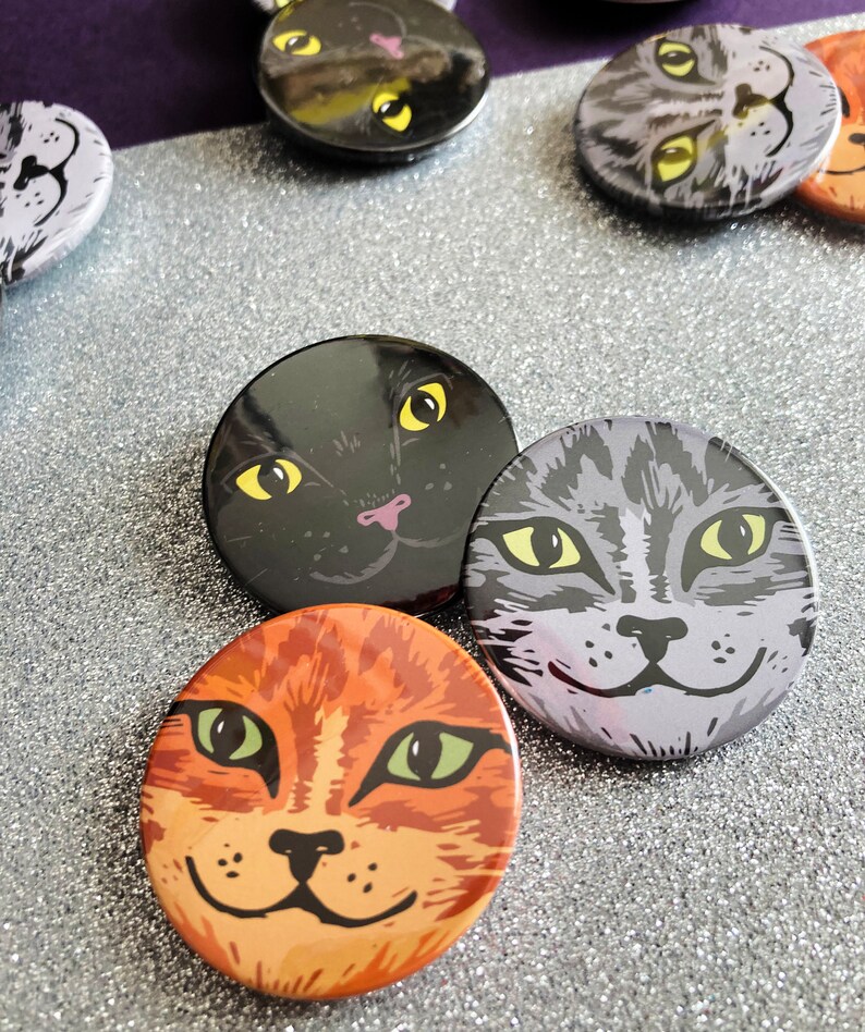 Funny Cat Faces badges, Set of badges, lapel pin, Pin badge, party bag fillers, Kitten gift, Animal Badges image 5