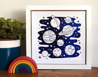 Solar System Foil Print, Space themed Print, planets print, Sci-Fi Art, Space Art, Foil Art Print, Science Print, Childrens Room Art