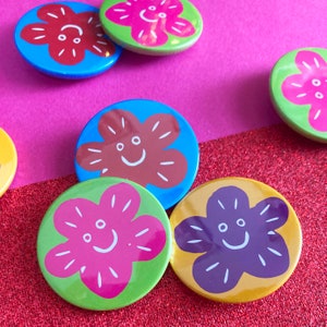 Happy Rainbow Flower Power badges, Set of badges, lapel pin, Pin badge, party bag fillers, Self care, Positive mental health image 5