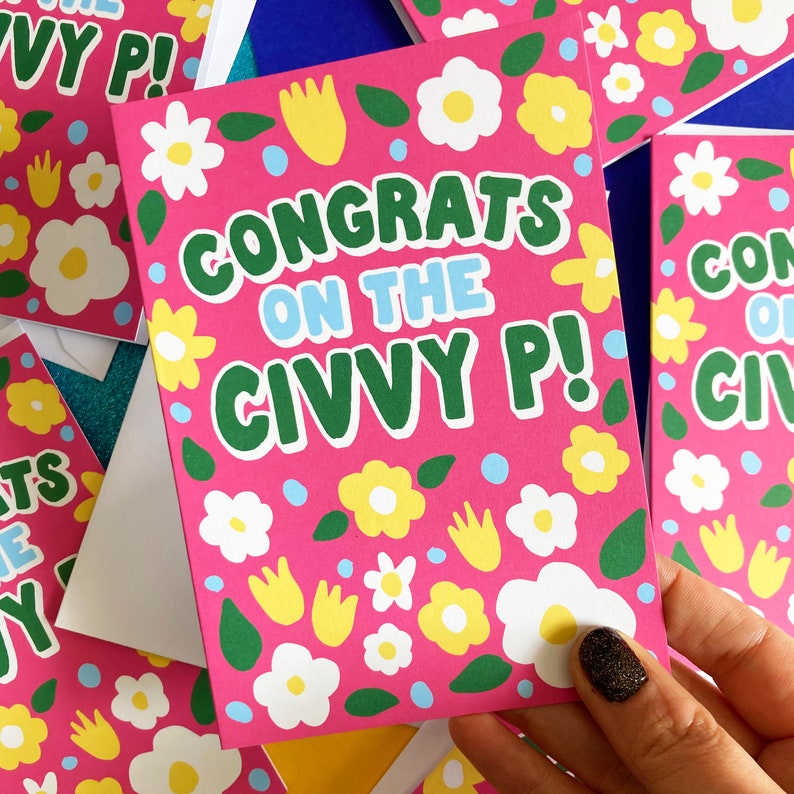 Bright colourful Civil Partnership Card, Civvy P Card, Retro Flower congratulations card A6 image 5