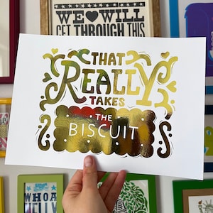 Biscuit Foil Print, From Linocut. A4 or A5 Gold