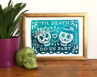 Day of the Dead Sugar Skull Foil Print - Dia Le Los Muertos Art, Mexican Inspired Print, Metallic Foil Print, Wedding Art, Halloween Art,